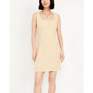 Old Navy yellow plaid gingham square neck linen mini dress small petite